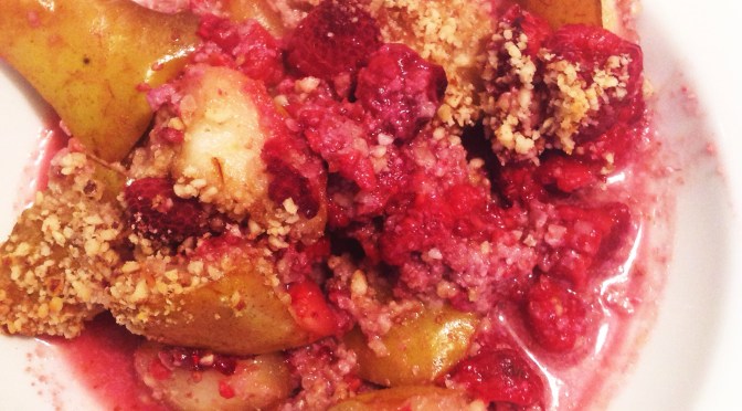 Raspberry & Pear ‘nutty’ Crumble